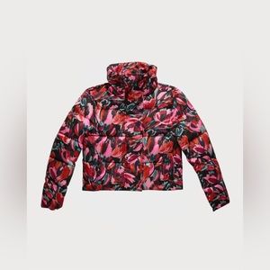 Milly Minis Floral-Print Cropped Puffer Jacket in Pink Multi Size 10